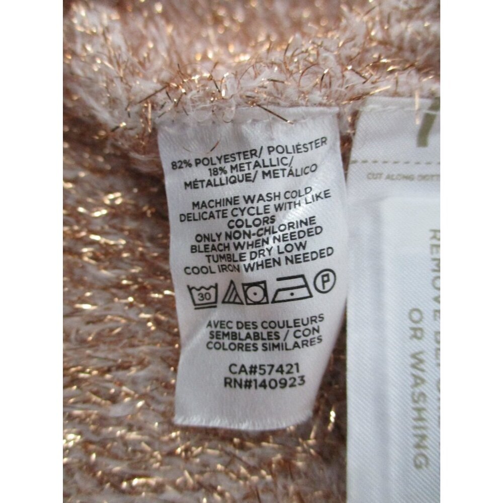 Loft Beige Gold Metallic Shimmer Fluffy Long Sleeve Sweater Womens XL - Picture 7 of 14